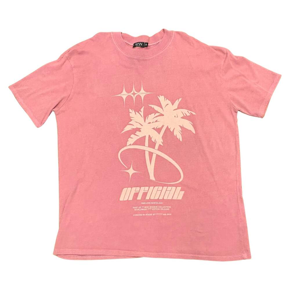 boohooMAN Pink Oversized Acid Wash Official Palm Graphic T-Shirt M